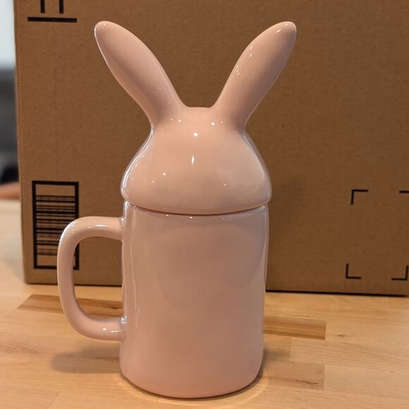Rae Dunn Magenta Hunny Bunny Pastel Pink Ceramic Coffee Tea Mug Bunny Ears Lid - Picture 4 of 10